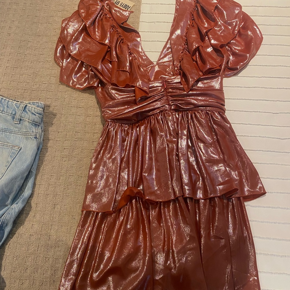 Elegant Rust Ruffle Dress - Picture 2 of 3